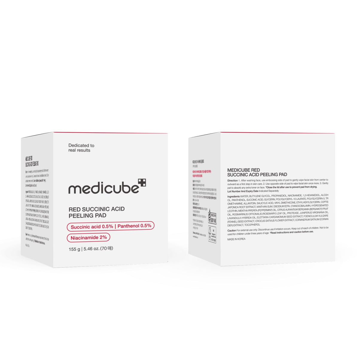 medicube box beside ingredient visuals showing niacinamide and panthenol benefit