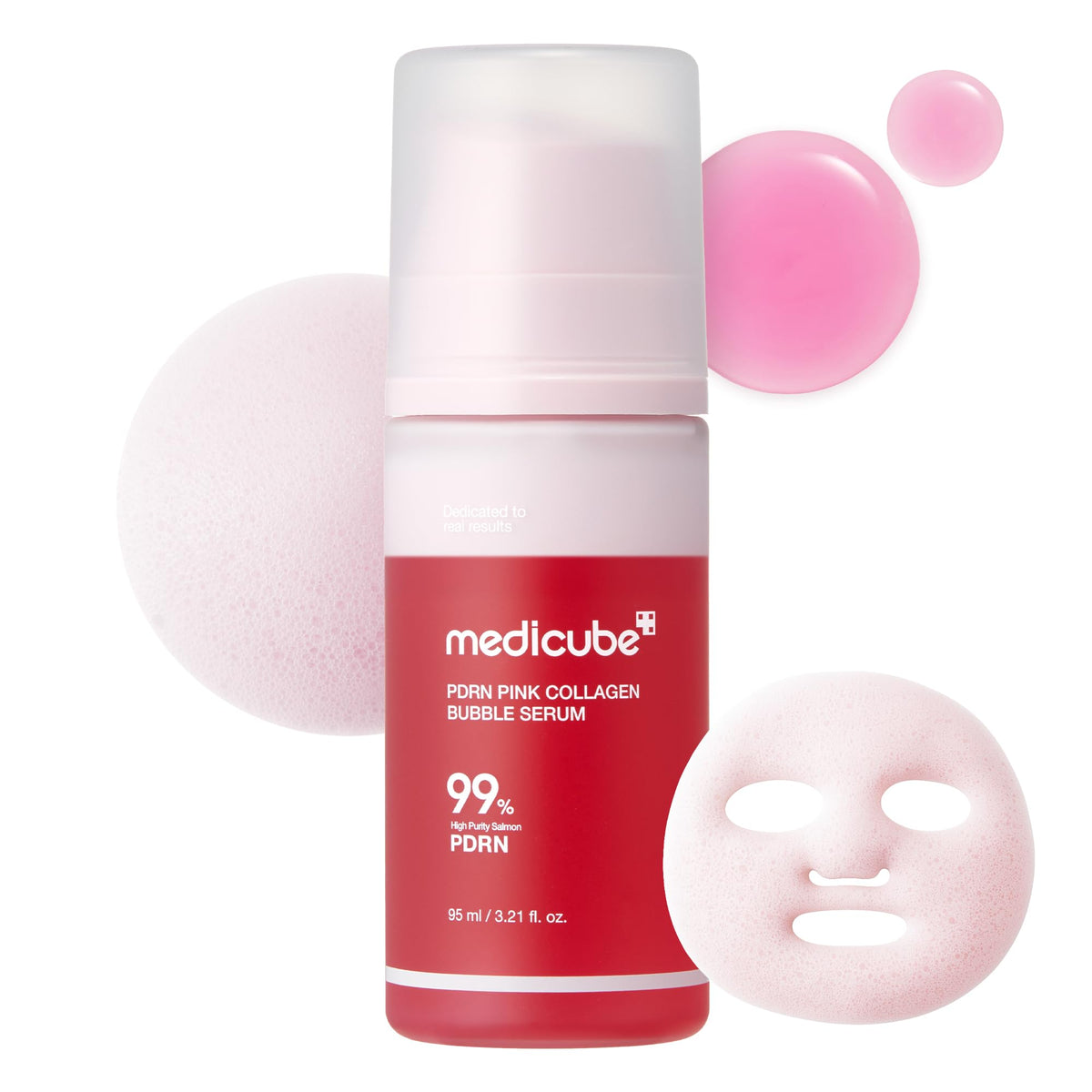 medicube front bottle view showing product and glossy finish benefit