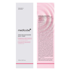 medicube model applying toner showing calm, dewy skin benefit