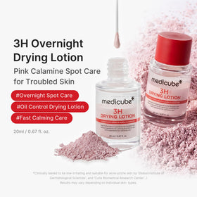 medicube close-up of pink calamine powder settling to demonstrate powder format benefit