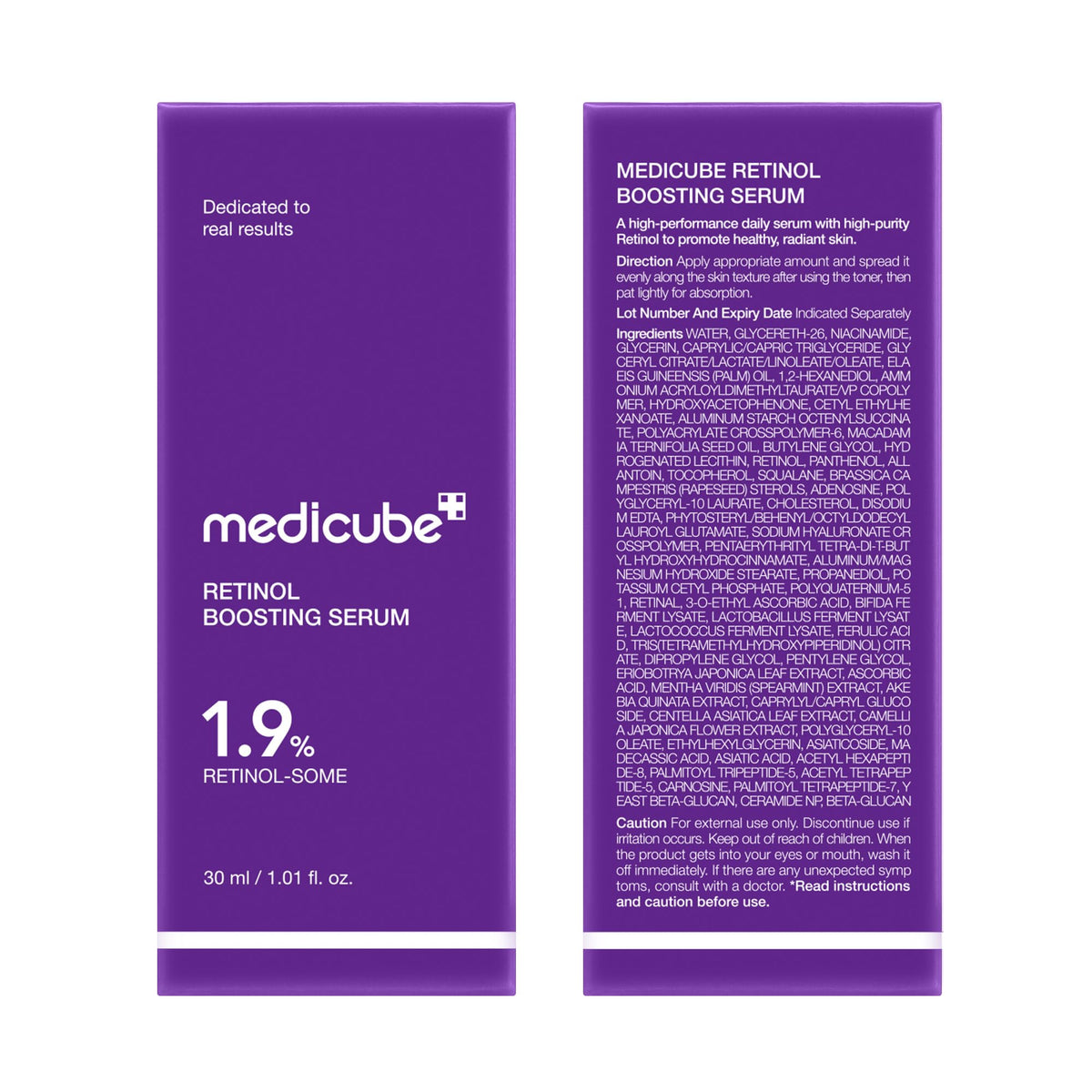medicube box packaging view emphasizing sealed retail box and ingredient visibility