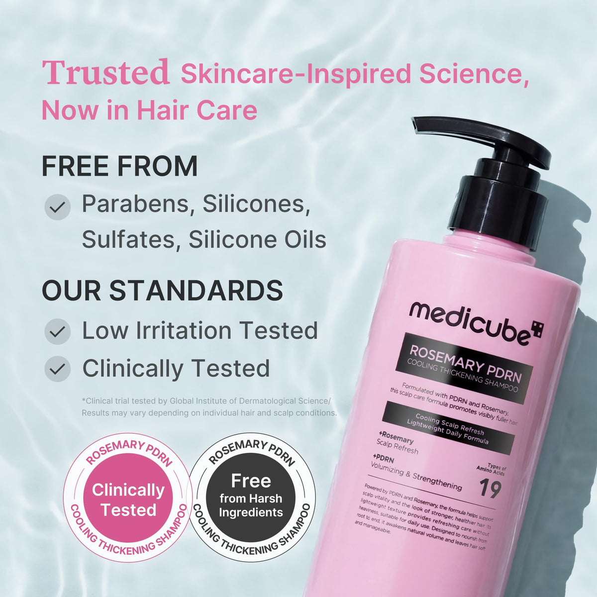 medicube applied to wet hair in shower demonstrating cooling scalp relief during use