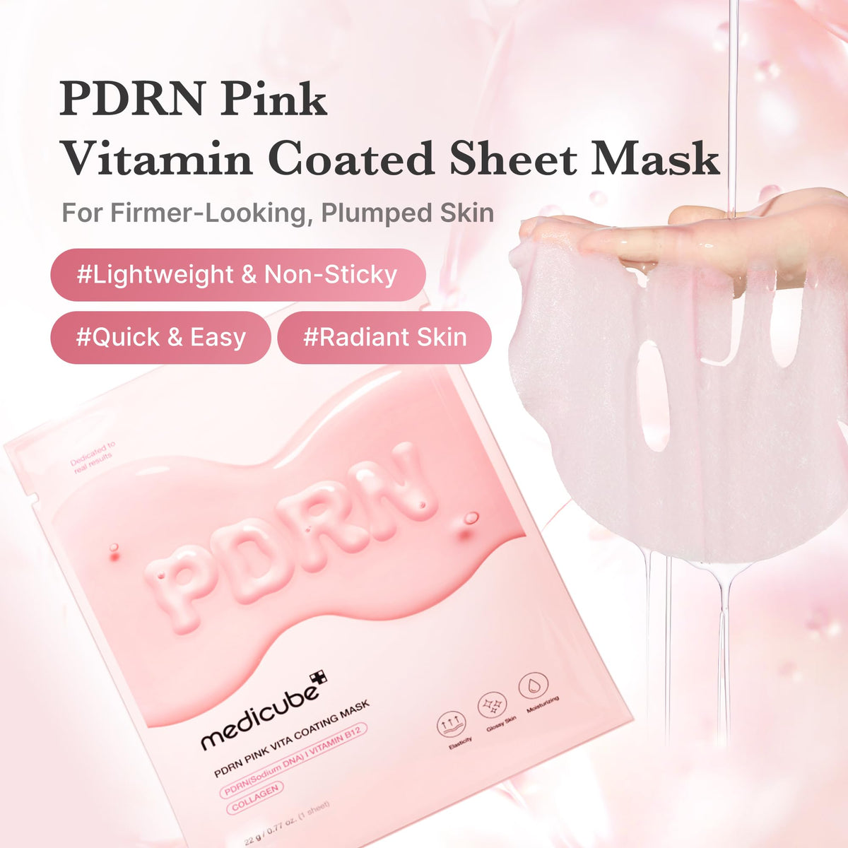 medicube close-up of single pink sheet showing soft texture benefit