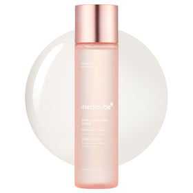medicube front bottle showing product and dewy finish benefit