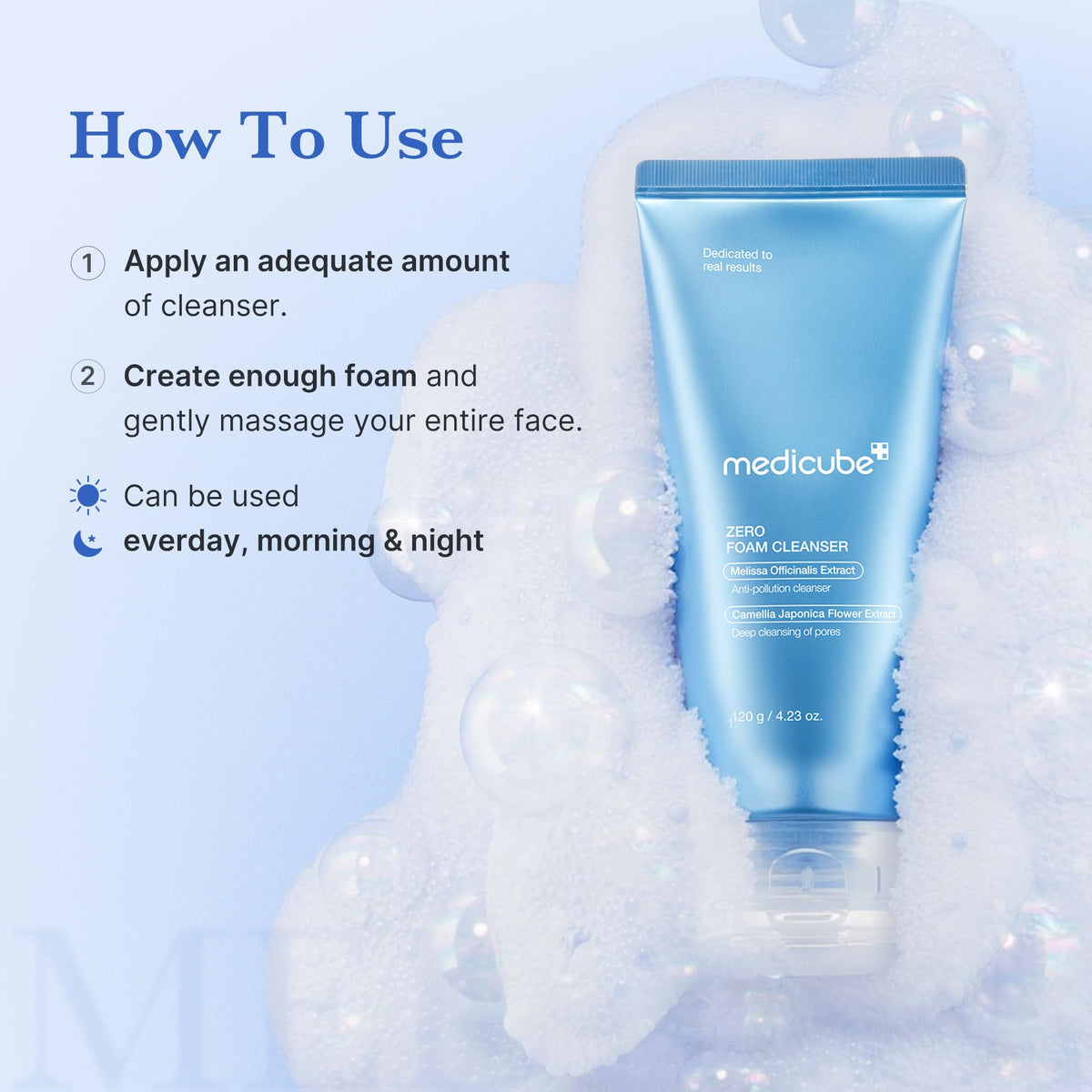 medicube cleanser being applied to wet face, demonstrates gentle massage and rinse benefit
