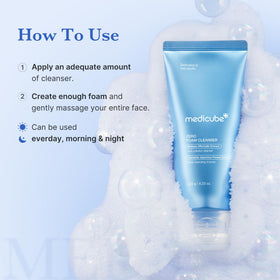 medicube cleanser being applied to wet face, demonstrates gentle massage and rinse benefit