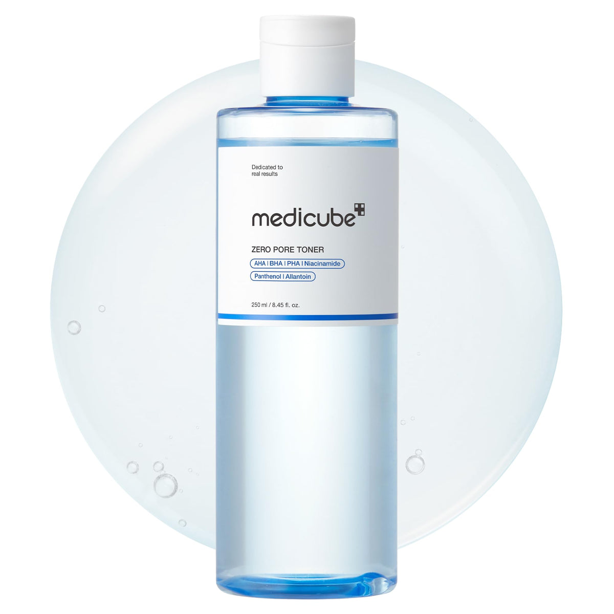 medicube front packaging showing blue toner bottle and clean design benefit: clear presentation