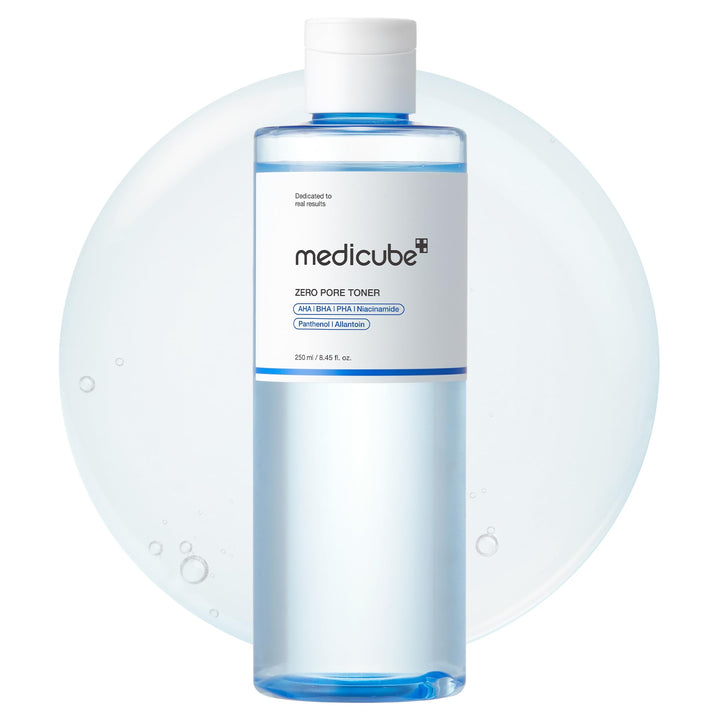 medicube front packaging showing blue toner bottle and clean design benefit: clear presentation