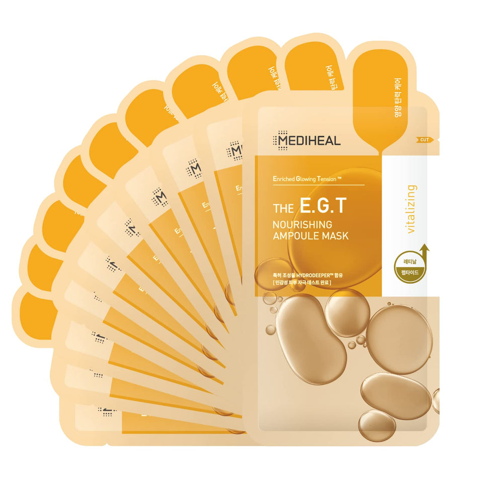 MEDIHEAL front packaging showing EGT ampoule mask and benefits