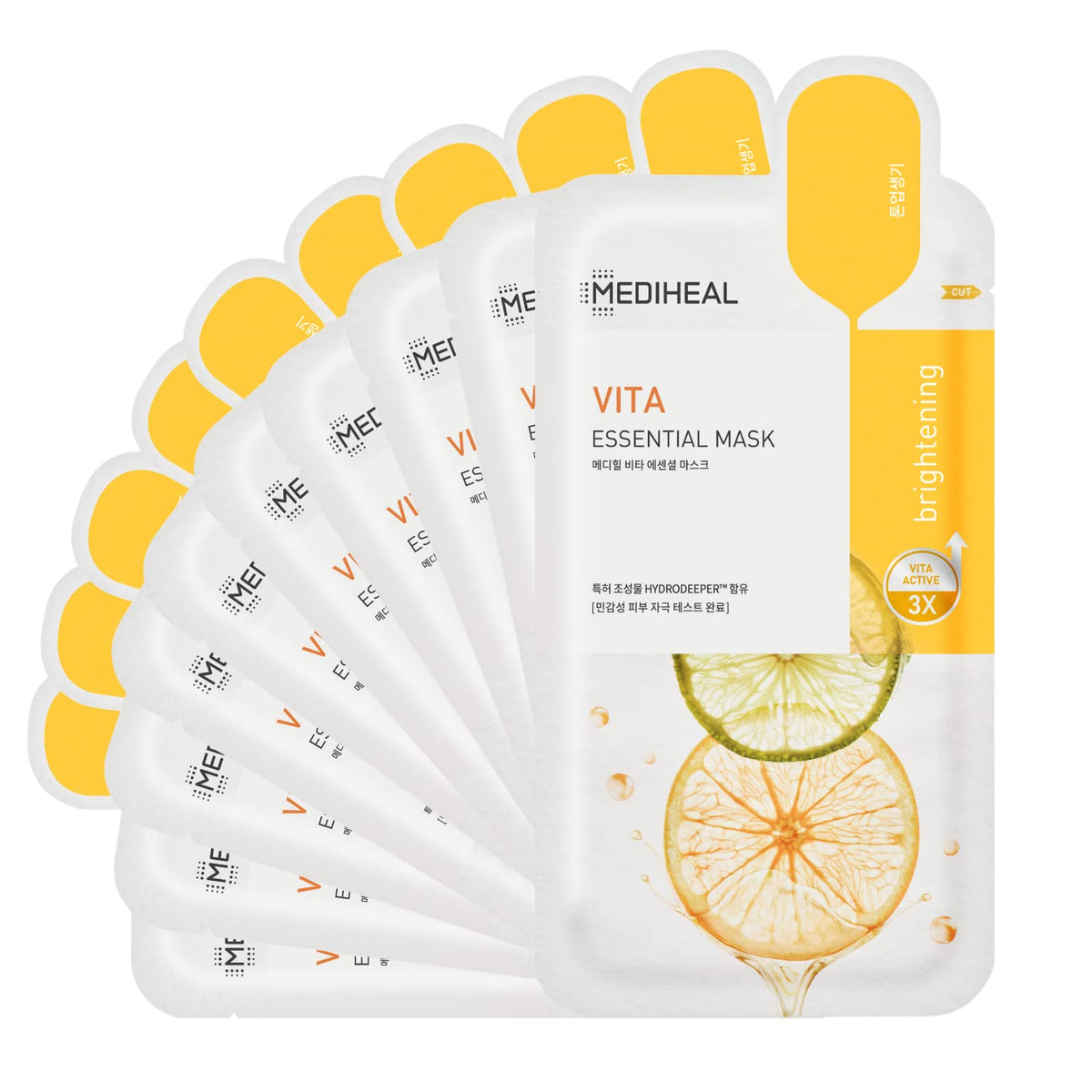 MEDIHEAL front packaging showing 10-sheet vitamin mask for brightening