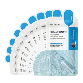 MEDIHEAL front packaging showing 10-count mask benefits and hydrating claims