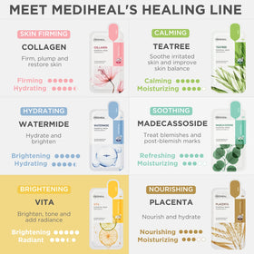 MEDIHEAL lifestyle bathroom scene showing radiant post-mask skin