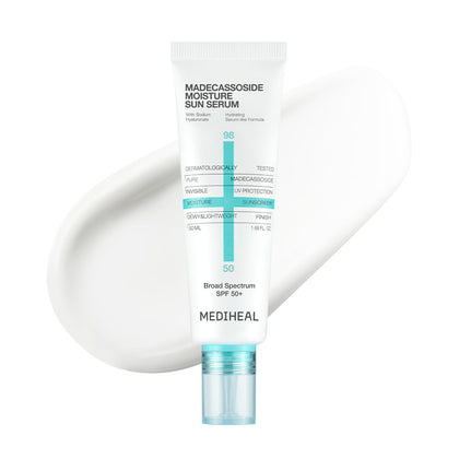 MEDIHEAL front view of sunscreen bottle shows lightweight protection benefit