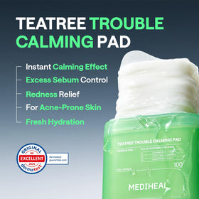 MEDIHEAL pad soaked with tea tree serum showing concentrated calming essence