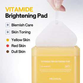 MEDIHEAL pad saturated with serum, show active delivery for brighter skin
