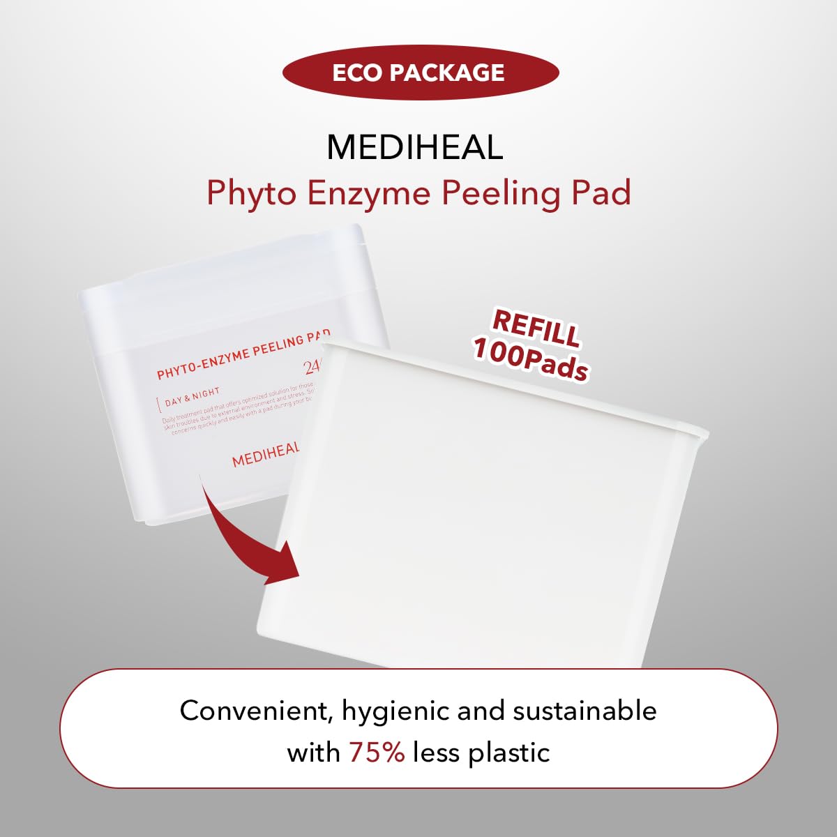 MEDIHEAL pad saturated with formula demonstrating hydration benefit
