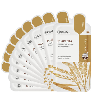 MEDIHEAL front packaging showing ten placenta essential sheets and brand name benefits