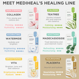 MEDIHEAL packaging labels showing FSC and soy ink stamps for eco-conscious shoppers