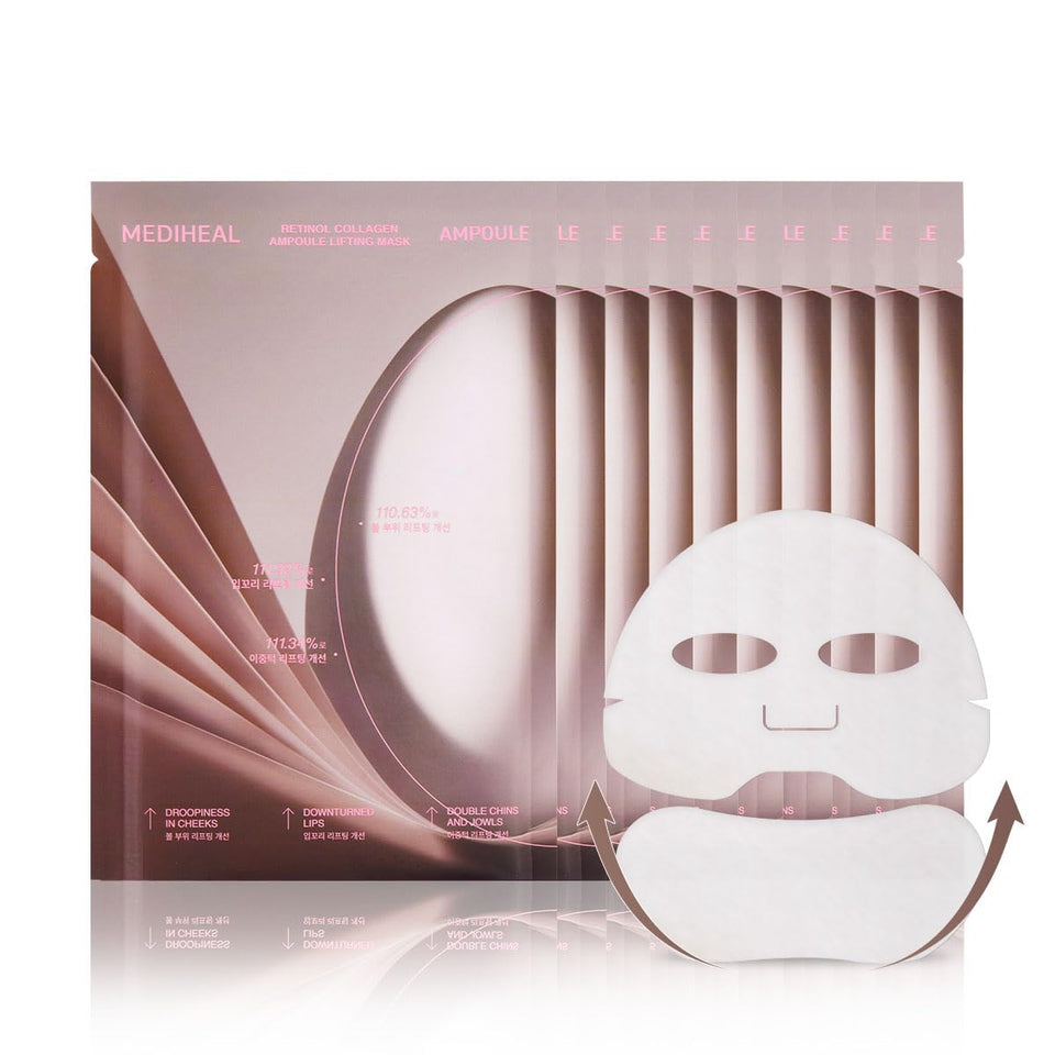 MEDIHEAL front packaging showing 10-count lifting masks and benefits