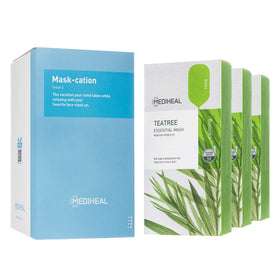MEDIHEAL front pack view showing 30-mask jumbo set and quick benefit