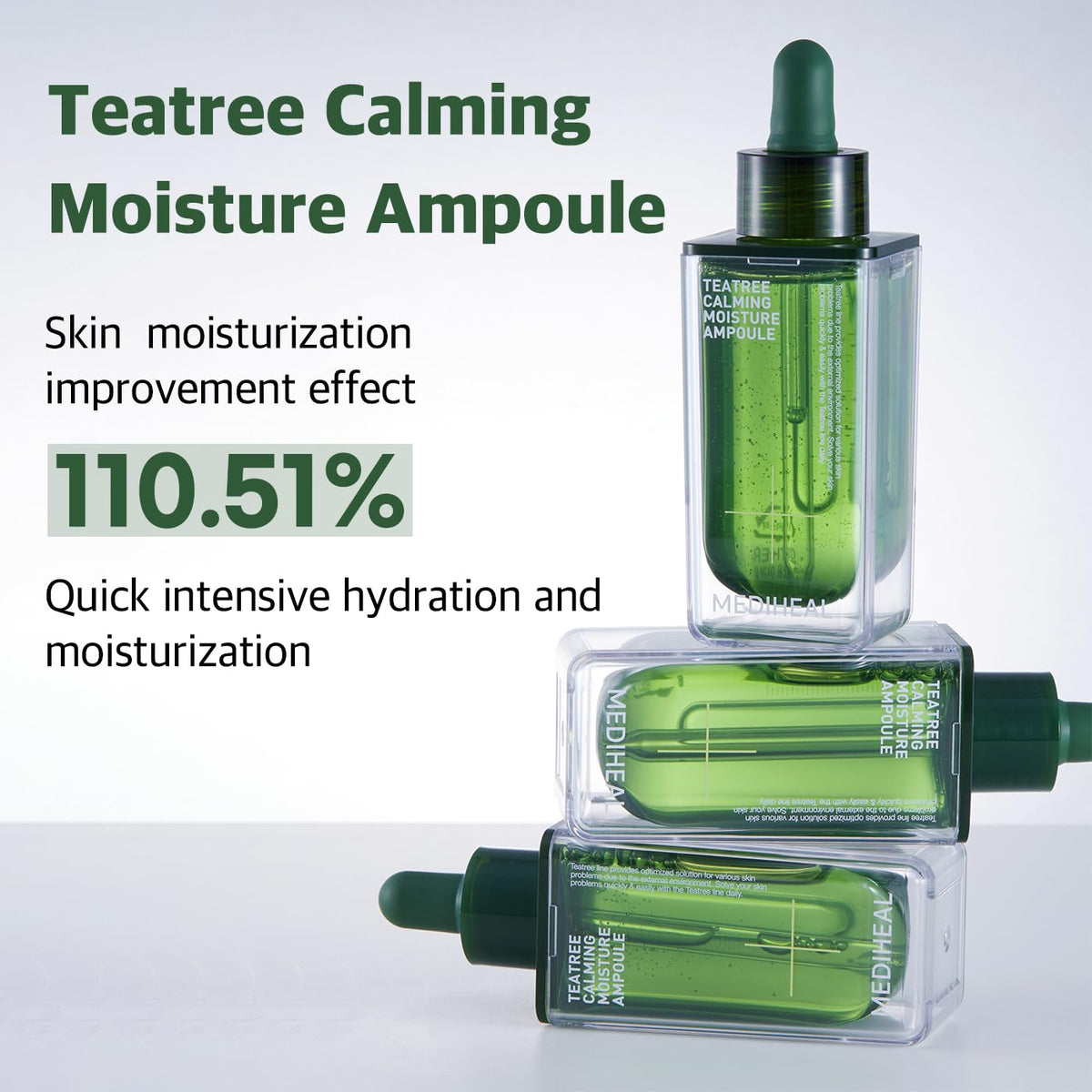 MEDIHEAL close-up label highlighting tea tree concentration and soothing claims