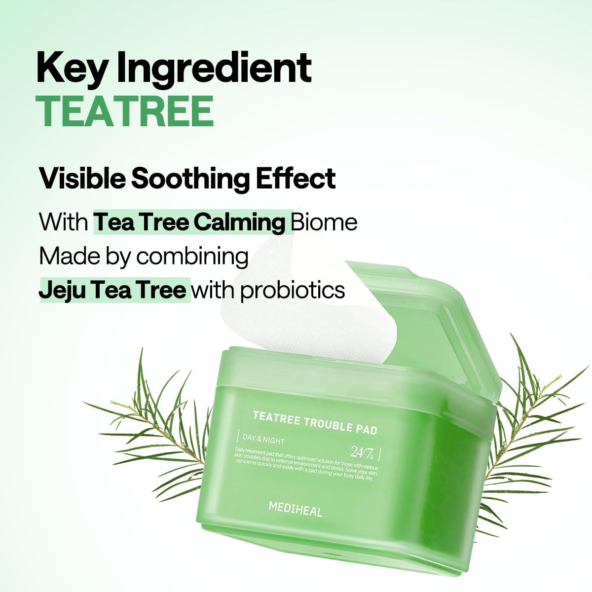MEDIHEAL tea tree extract dropper highlighting soothing ingredient