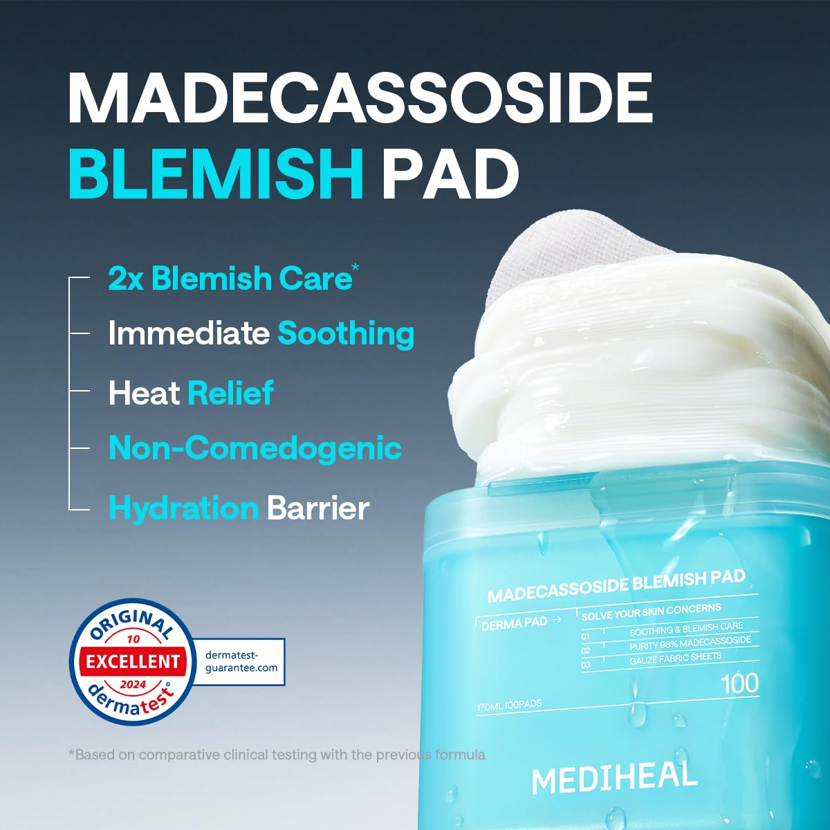 MEDIHEAL pad soaked with essence drop illustrating hydrating concentrated formula
