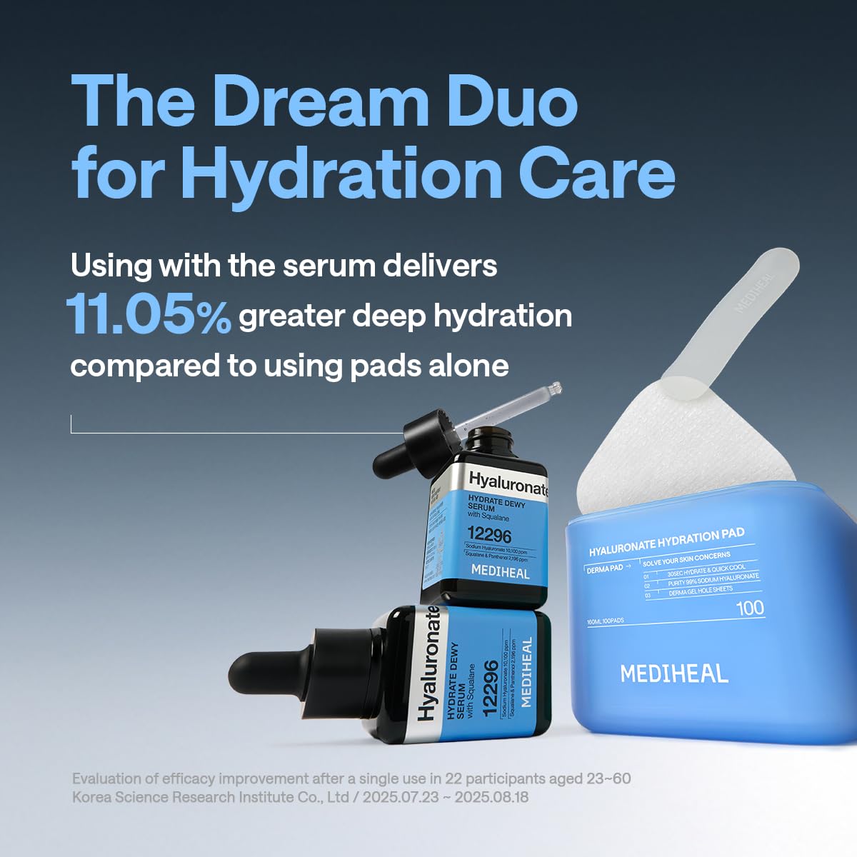 MEDIHEAL serum drop on pad demonstrating concentrated moisture delivery