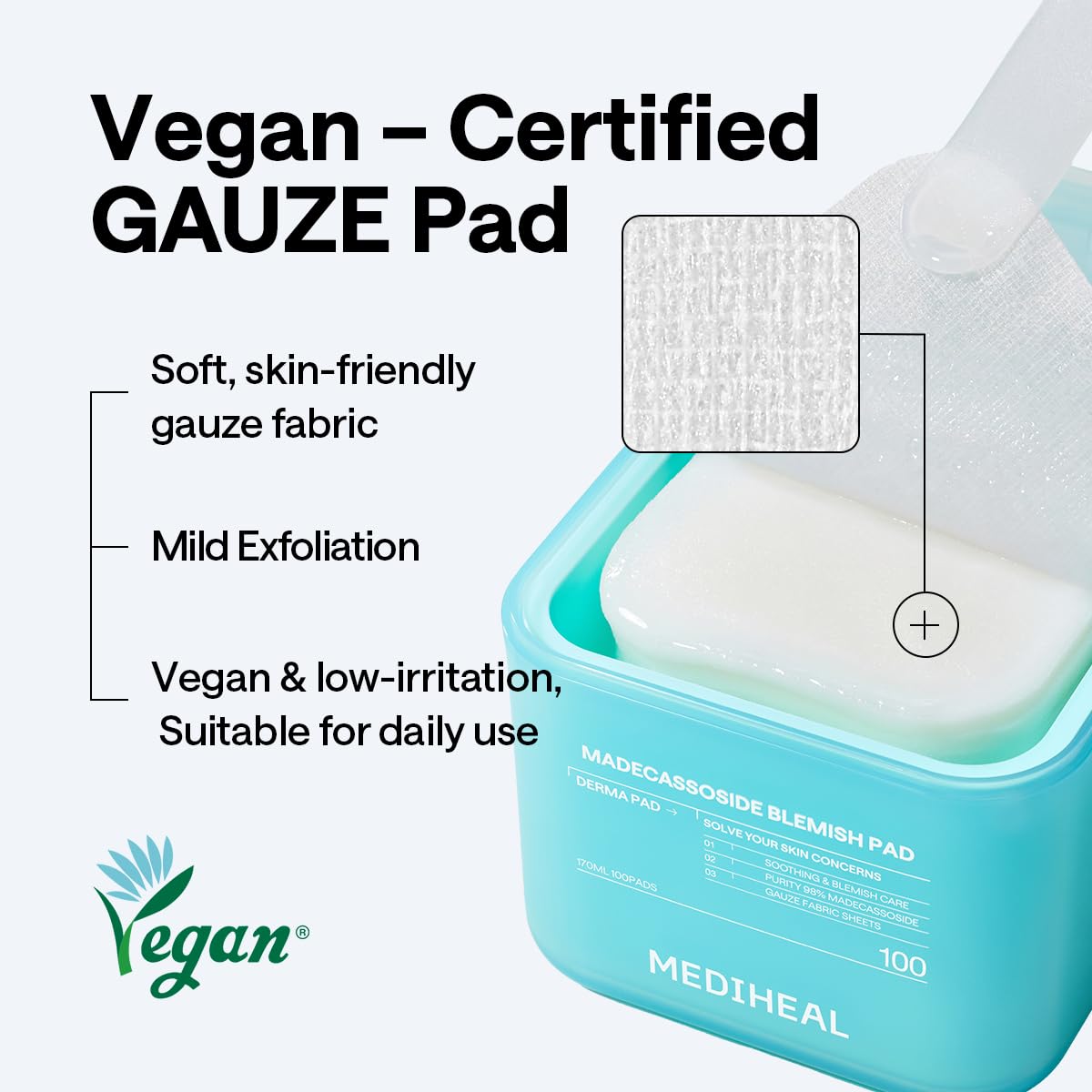 MEDIHEAL tub beside hand for scale to show compact travel-friendly size