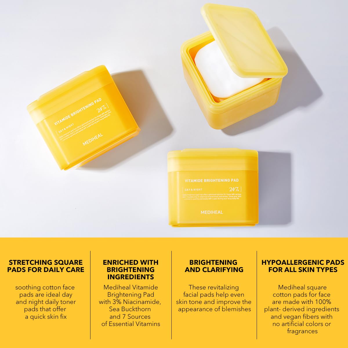 MEDIHEAL pad held in hand illustrating size and easy-to-use scale