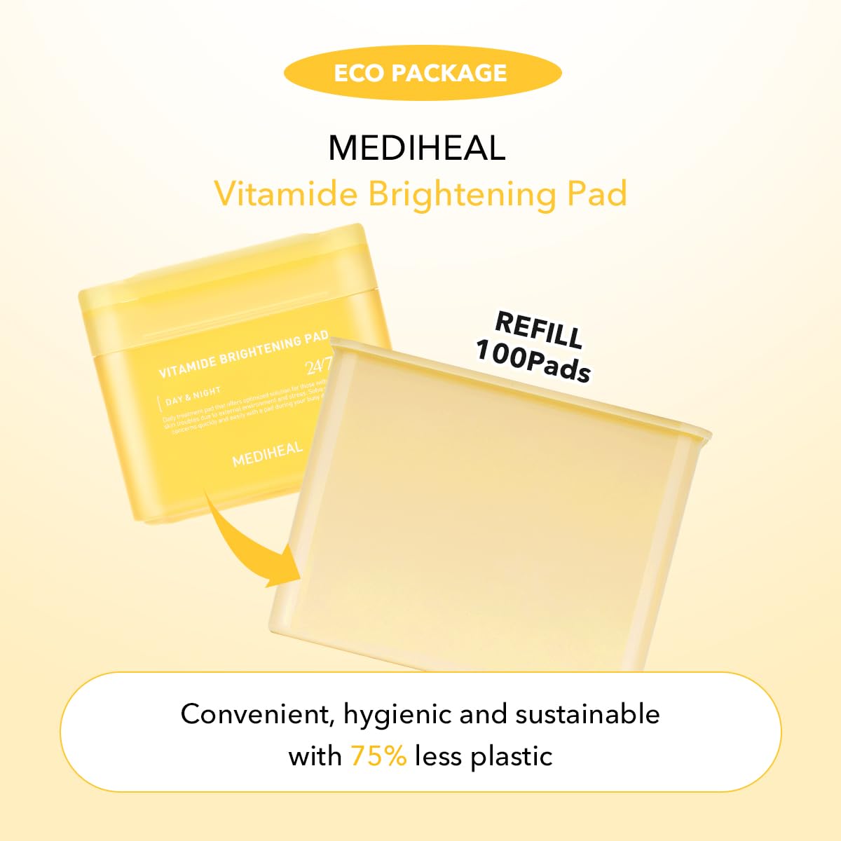 MEDIHEAL saturated pad with visible serum emphasizing concentrated vitamin delivery