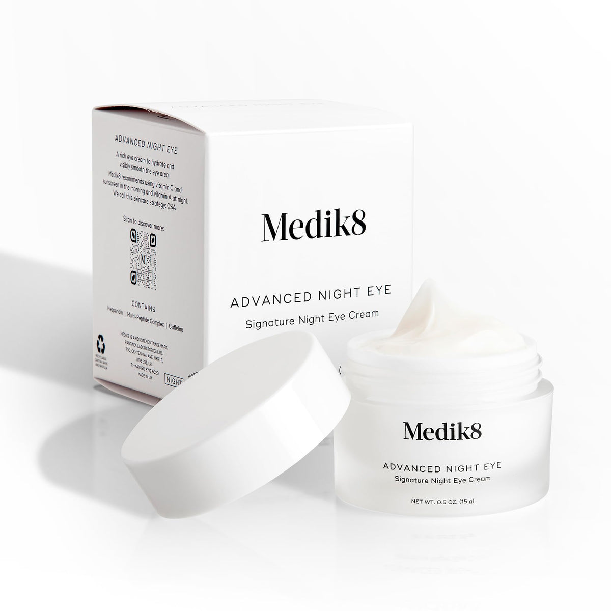 medik8 on nightstand lifestyle scene conveys nightly use and bedtime skincare ritual