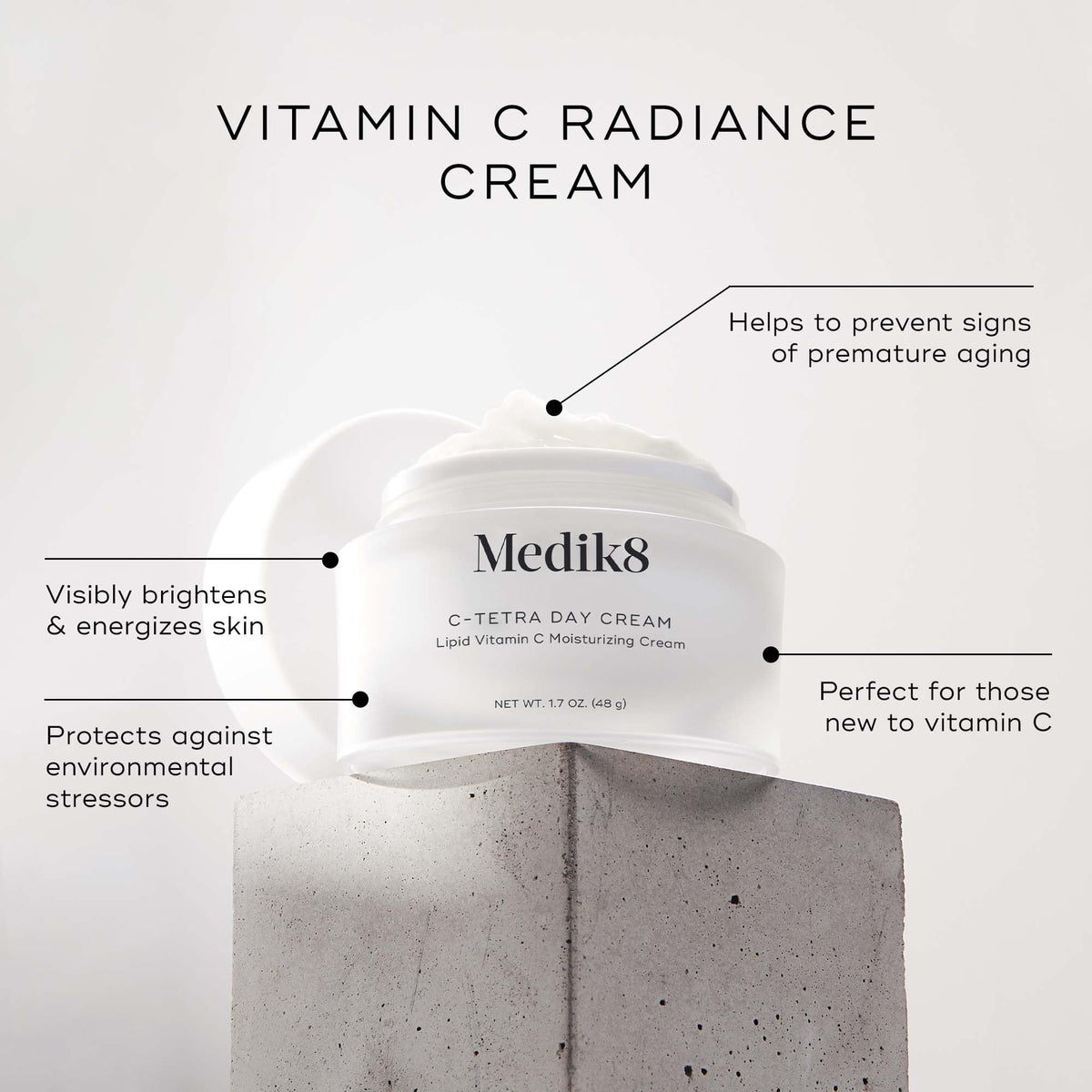 Medik8 creamy texture swipe highlighting lightweight absorbency and smooth finish
