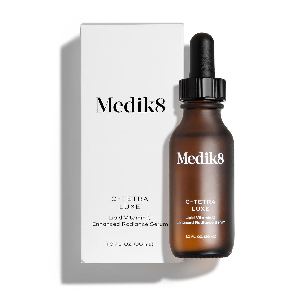 Medik8 bottle front view showing label and elegant packaging for clarity