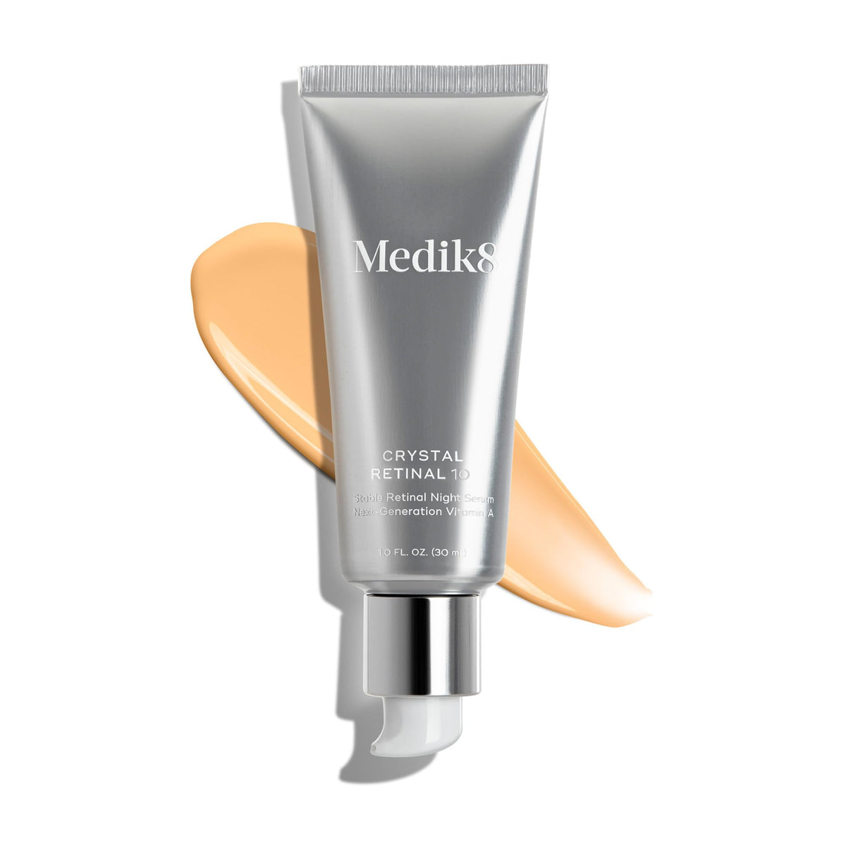 Medik8 bottle on bathroom shelf in nighttime routine demonstrating improved texture