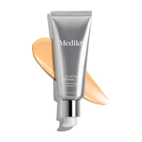 Medik8 bottle on bathroom shelf in nighttime routine demonstrating improved texture