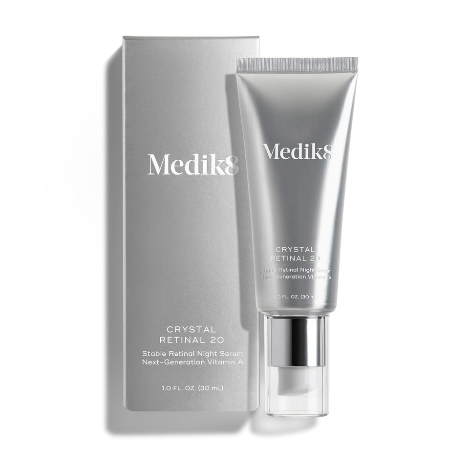 Medik8 Crystal Retinal 20 front bottle showing label and firming serum benefits