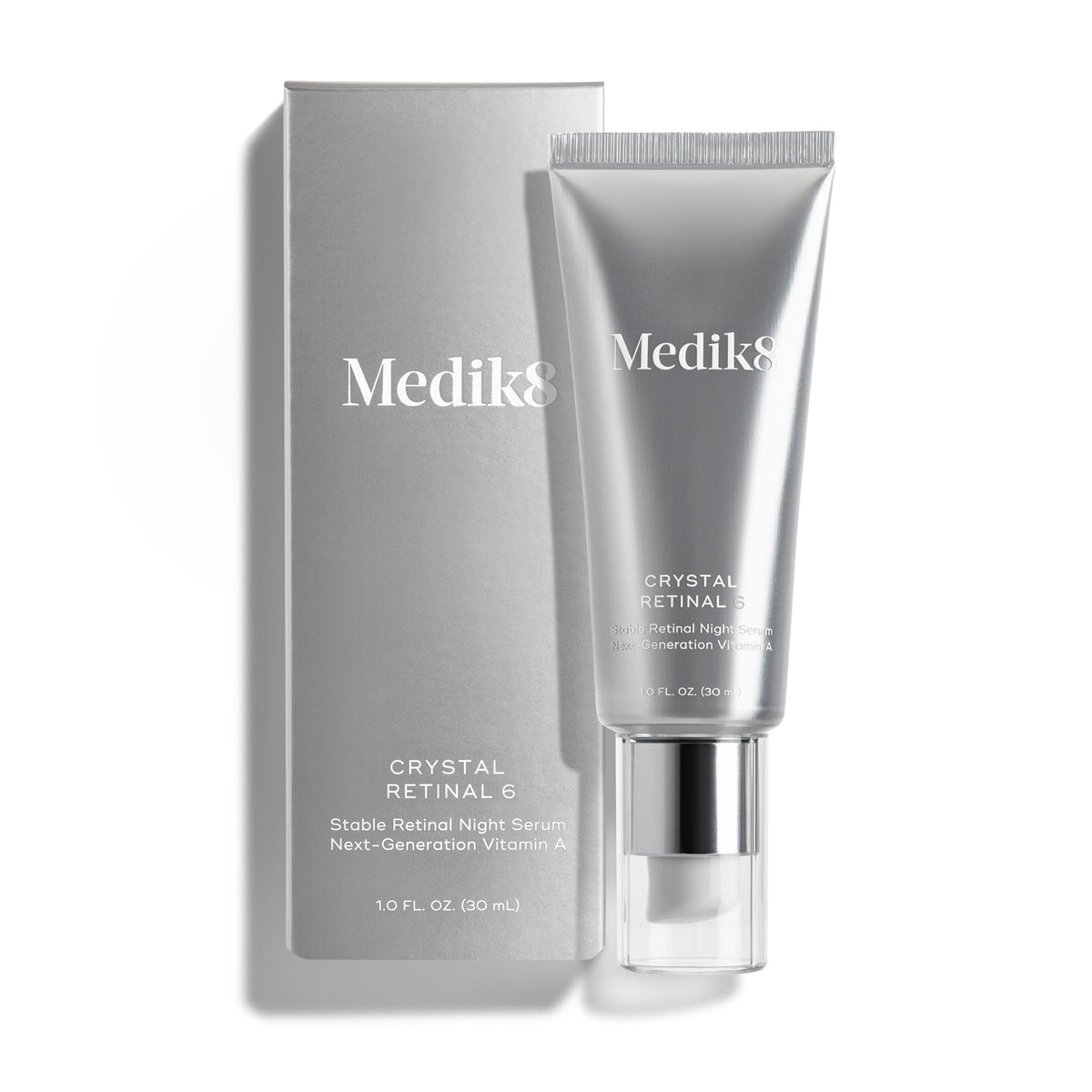 Medik8 Crystal Retinal 6 front bottle showing packaging and clear branding benefit visual clarity