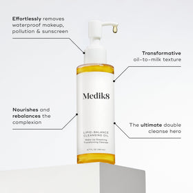 Medik8 pump dispensing oil highlighting easy, controlled application