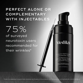 medik8 Liquid Peptides ingredient visual with peptide motifs emphasizes advanced peptide technology benefit
