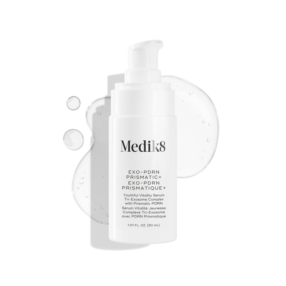 medik8 Prismatic+ front packaging showing bottle and box, highlights clean design and clarity