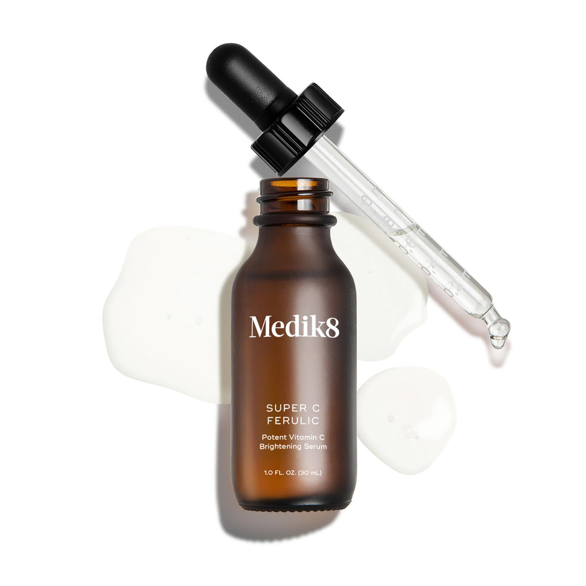 medik8 Super C Ferulic front bottle view showing sleek label and size, highlights brand potency