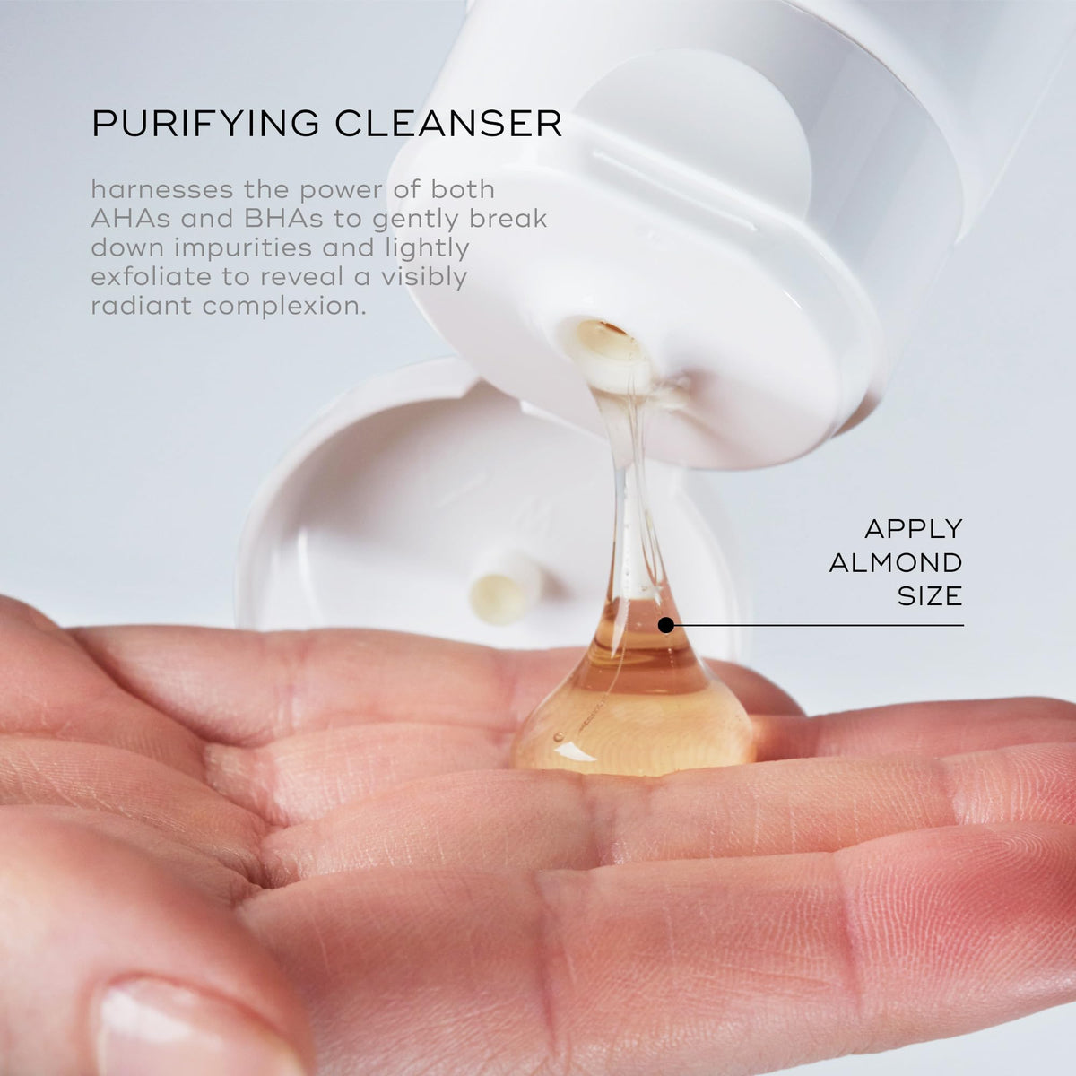 Medik8 foam dispensed onto skin to show lightweight texture and quick rinse-off benefit