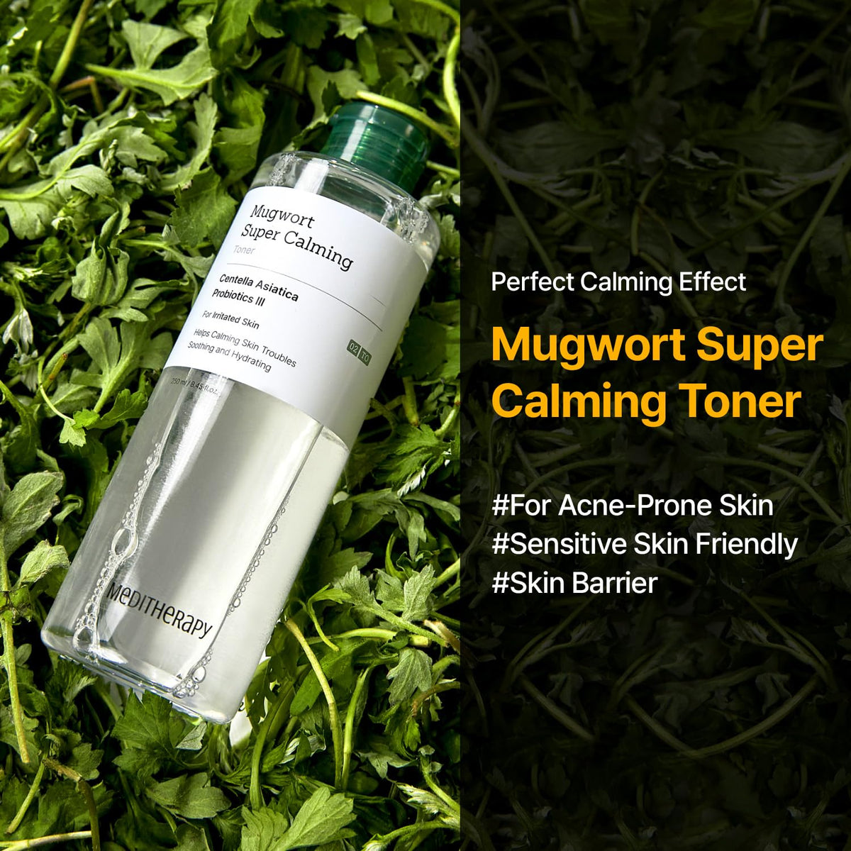 MEDITHERAPY toner cap detail demonstrating secure lid and easy dispensing benefit