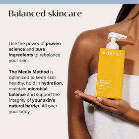 MEDIX 5.5 application mock before and after on arm illustrating firmer, smoother-looking benefit