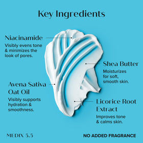 Medix 5.5 cream texture swatch displaying smooth, non-greasy finish