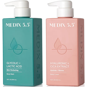 Medix 5.5 front packaging showing both AHA wash and hyaluronic cream for effective routine