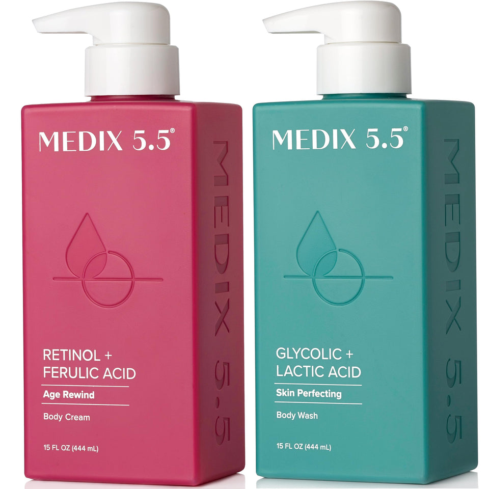Medix 5.5 front packaging set showing both cleanser and retinol lotion for effective routine