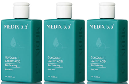 Medix 5.5 front packaging showing three travel bottles, clear and travel-ready benefit