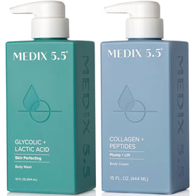 Medix 5.5 front packaging showing both cleanser and collagen cream for effective skincare